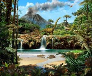 Puzzle Όμορφο τοπίο με τους δεινόσαυρους